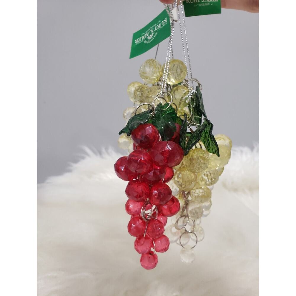 NEW 3 Kurt Adler Vineyard Beaded Grapes Christmas Ornament yellow red mcm